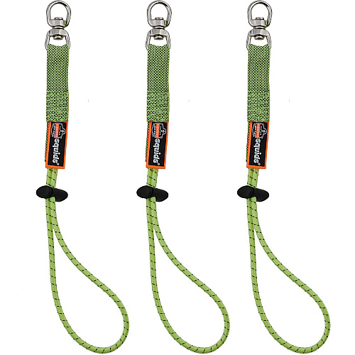 Ergodyne 3713 Standard Elastic Loop Tool Tails Swivel 10 lb Load Capacity - Standard - Carabiner Attachment - 9.5" Height x 0.3" Width x 4" Length - Lime - Elastic - 3/Each - 18 / Carton (19765)