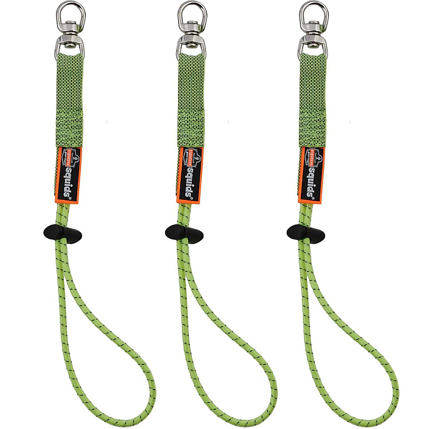 Ergodyne 3713 Standard Elastic Loop Tool Tails Swivel 10 lb Load Capacity - Standard - Carabiner Attachment - 9.5" Height x 0.3" Width x 4" Length - Lime - Elastic - 3/Each - 18 / Carton (19765)