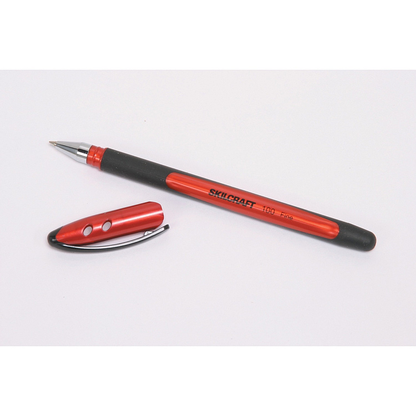 AbilityOne SKILCRAFT 100 Rubberized Stick Pen Fine Pen Point - Red Gel-based Ink - Red, Metallic Barrel - 1 Dozen (4220322)