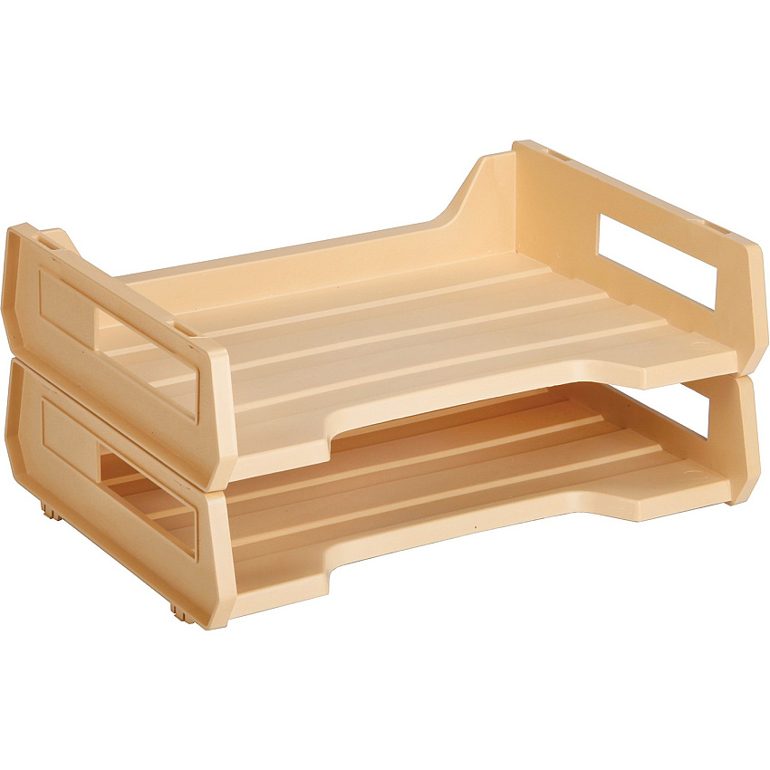 AbilityOne SKILCRAFT Plastic Desk Trays Side-loading, Stackable, Sturdy - Beige - Plastic - 2 / Pack (0944308)