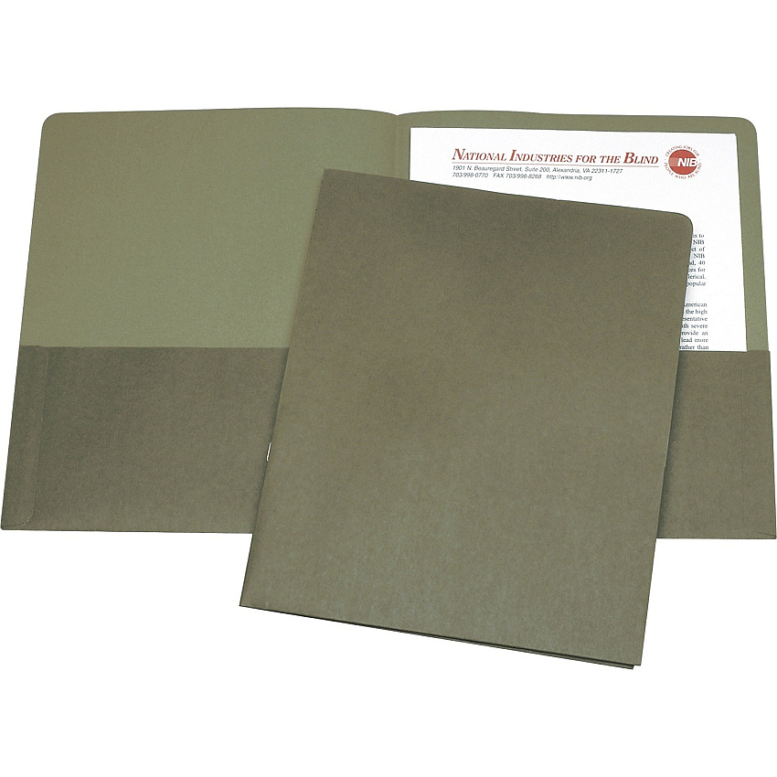 AbilityOne SKILCRAFT 1/3 Tab Cut Letter Recycled Portfolio 8 1/2" x 11" - 3/8" Expansion - 2 Pocket(s) - Paper - Green - 30% Recycled - 25 / Box (4844578)