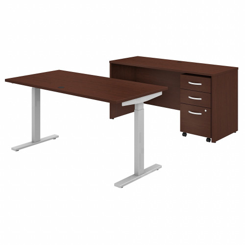 Bush Business Furniture Studio C 60w Height Adjustable Standing Desk With Credenza And File Cabinet (STC017CSSU)
