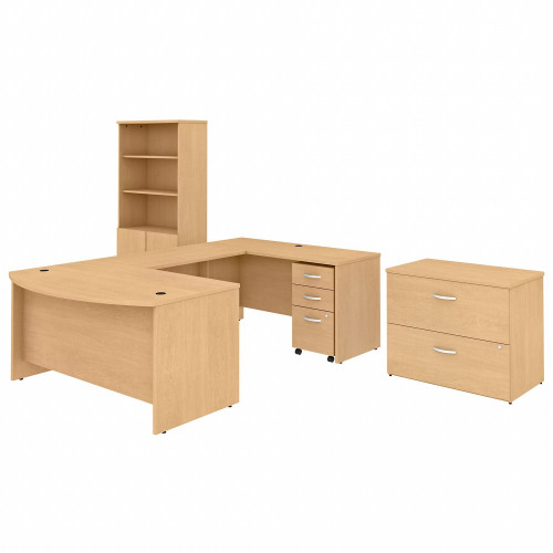 Bush Business Furniture Studio C 60W x 36D U Shaped Desk with Bookcase and File Cabinets (STC002ACSU)