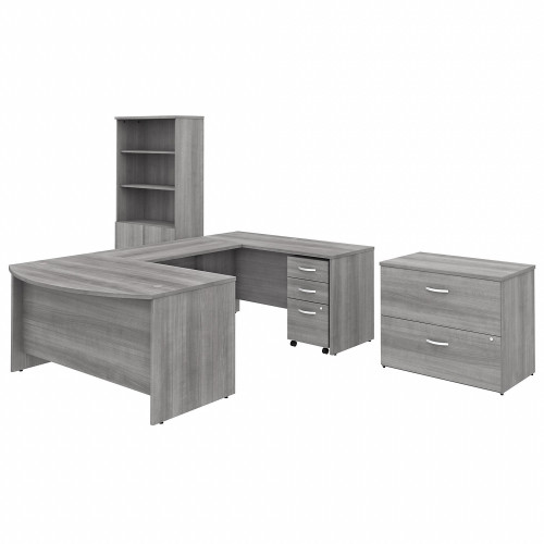 Bush Business Furniture Studio C 60W x 36D U Shaped Desk with Bookcase and File Cabinets (STC002PGSU)