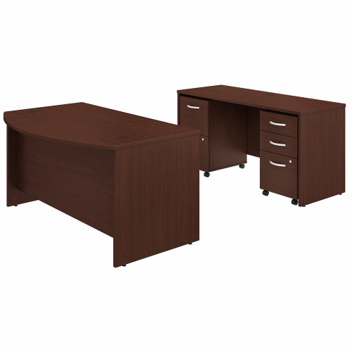 Bush Business Furniture Studio C 60W x 36D Bow Front Desk and Credenza with Mobile File Cabinets (STC010CSSU)