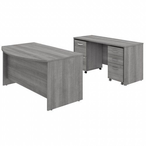 Bush Business Furniture Studio C 60W x 36D Bow Front Desk and Credenza with Mobile File Cabinets (STC010PGSU)