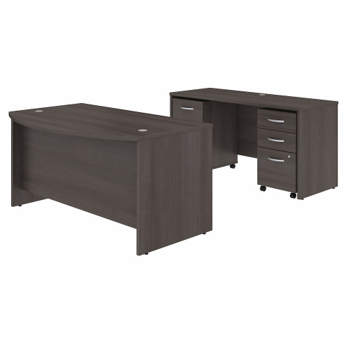 Bush Business Furniture Studio C 60W x 36D Bow Front Desk and Credenza with Mobile File Cabinets (STC010SGSU)