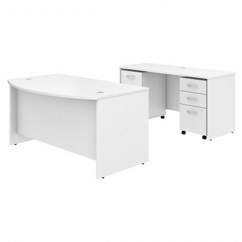 Bush Business Furniture Studio C 60W x 36D Bow Front Desk and Credenza with Mobile File Cabinets (STC010WHSU)