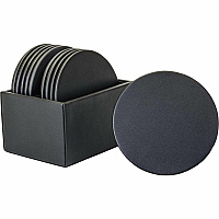 Dacasso Leather Round Coaster Set Round - Black - Top Grain Leather - 1Each - 1 Each (A1035)