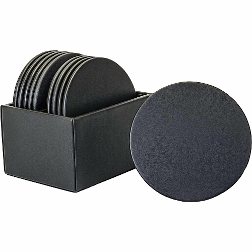 Dacasso Leather Round Coaster Set Round - Black - Top Grain Leather - 1Each - 1 Each (A1035)