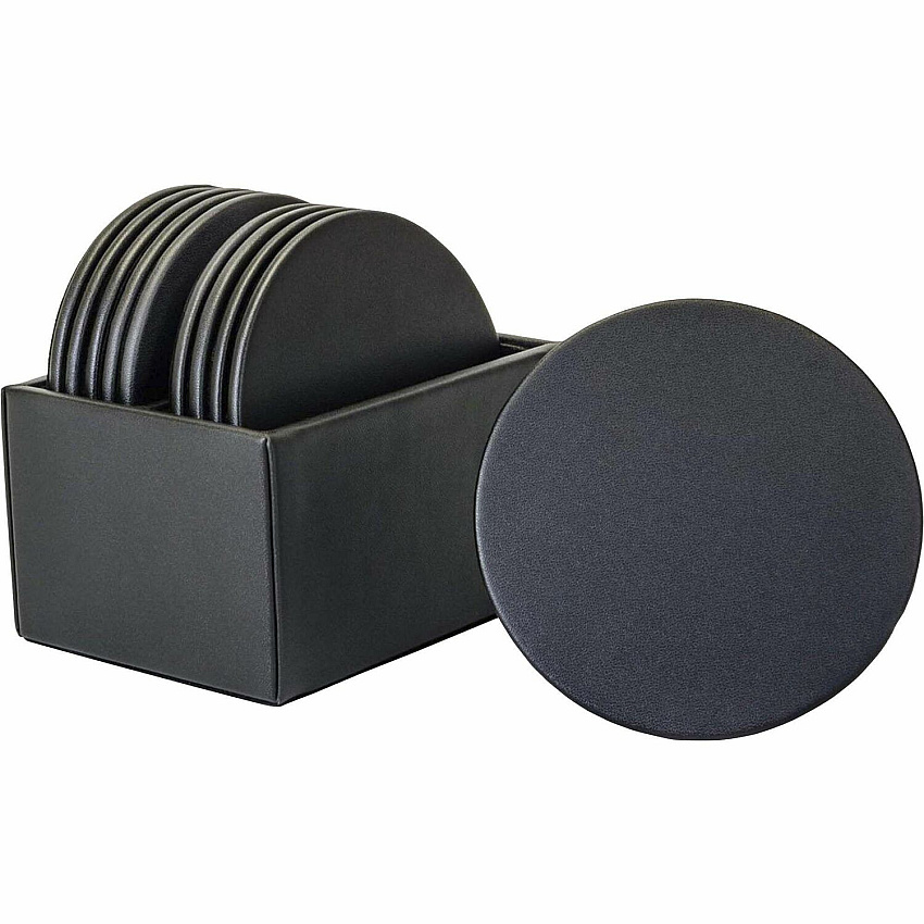 Dacasso Leather Round Coaster Set Round - Black - Top Grain Leather - 1Each - 1 Each (A1035)