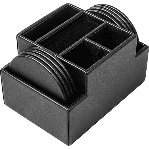 Dacasso Leather Round Coaster Set Round - Black - Top Grain Leather - 1Each - 1 Each (A1058)