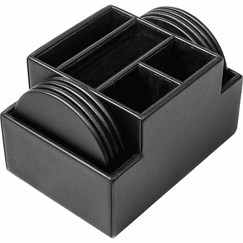 Dacasso Leather Round Coaster Set Round - Black - Top Grain Leather - 1Each - 1 Each (A1058)