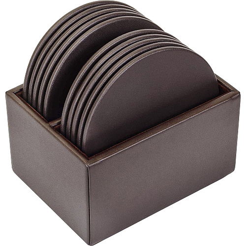 Dacasso Leather Round Coaster Set Round - Chocolate Brown - Top Grain Leather - 1Each - 1 Each (A3435)