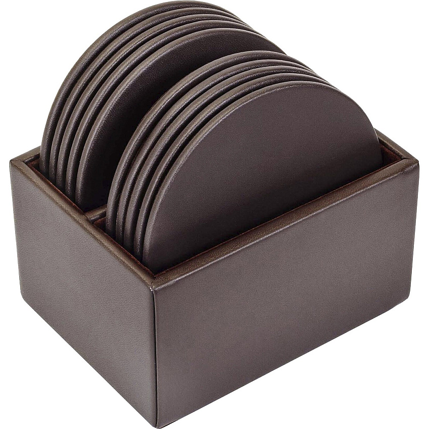 Dacasso Leather Round Coaster Set Round - Chocolate Brown - Top Grain Leather - 1Each - 1 Each (A3435)