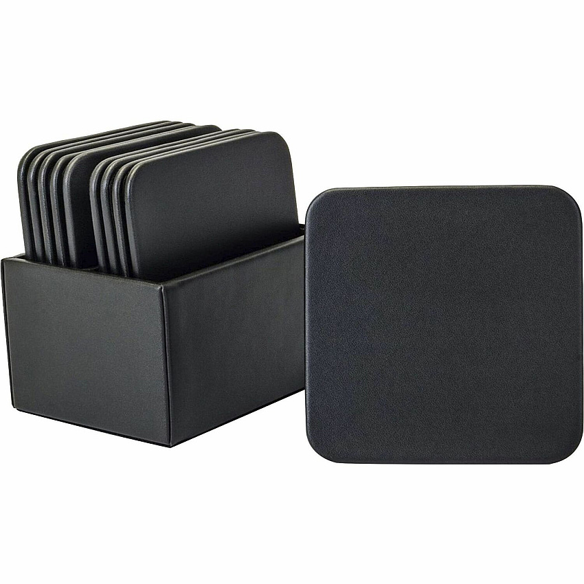 Dacasso Leather Square Coaster Set Square - Black - Top Grain Leather - 1Each - 1 Each (A1043)