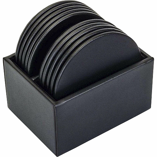 Dacasso Leatherette Round Coaster Set Round - Black - Leatherette - 1Each - 1 Each (A1335)
