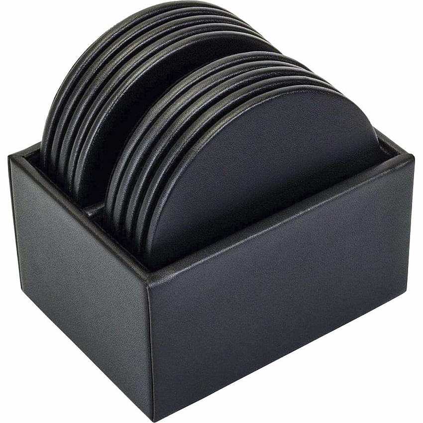 Dacasso Leatherette Round Coaster Set Round - Black - Leatherette - 1Each - 1 Each (A1335)