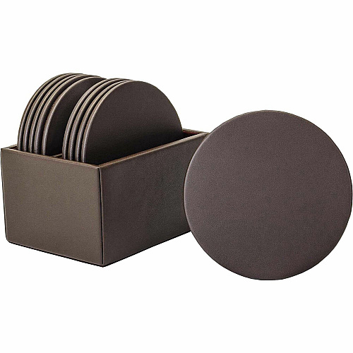 Dacasso Leatherette Round Coaster Set Round - Chocolate Brown - Leatherette - 1Each - 1 Each (A3335)