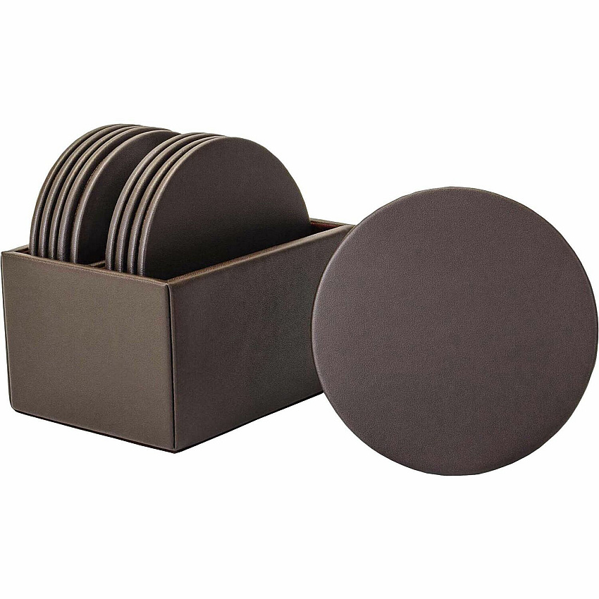 Dacasso Leatherette Round Coaster Set Round - Chocolate Brown - Leatherette - 1Each - 1 Each (A3335)