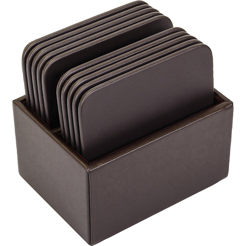 Dacasso Leather Square Coaster Set Square - Chocolate Brown - Top Grain Leather - 1Each - 1 Each (A3443)