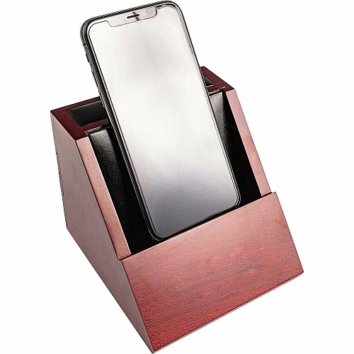 Dacasso Rosewood and Leather Desktop Cell Phone Holder Leather, Rubber - Rosewood - 1 Each (A8050)