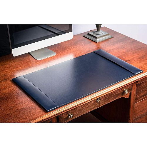 Dacasso Bonded Leather Desk Pad Rectangular - 30" Width - Bonded Leather, Velveteen - Navy Blue - 1 Each (P5003)
