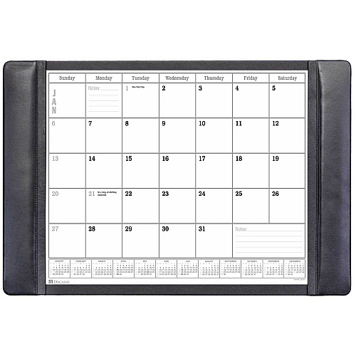 Dacasso Leather Calendar Desk Pad Rectangular - 12 Sheets - Top Grain Leather, Leatherette, Velveteen - Black - 1 Each (P1040)