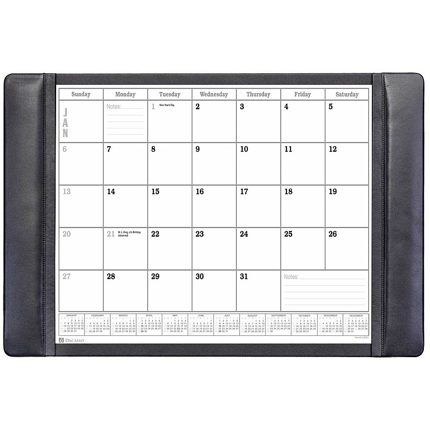 Dacasso Leather Calendar Desk Pad Rectangular - 12 Sheets - Top Grain Leather, Leatherette, Velveteen - Black - 1 Each (P1040)