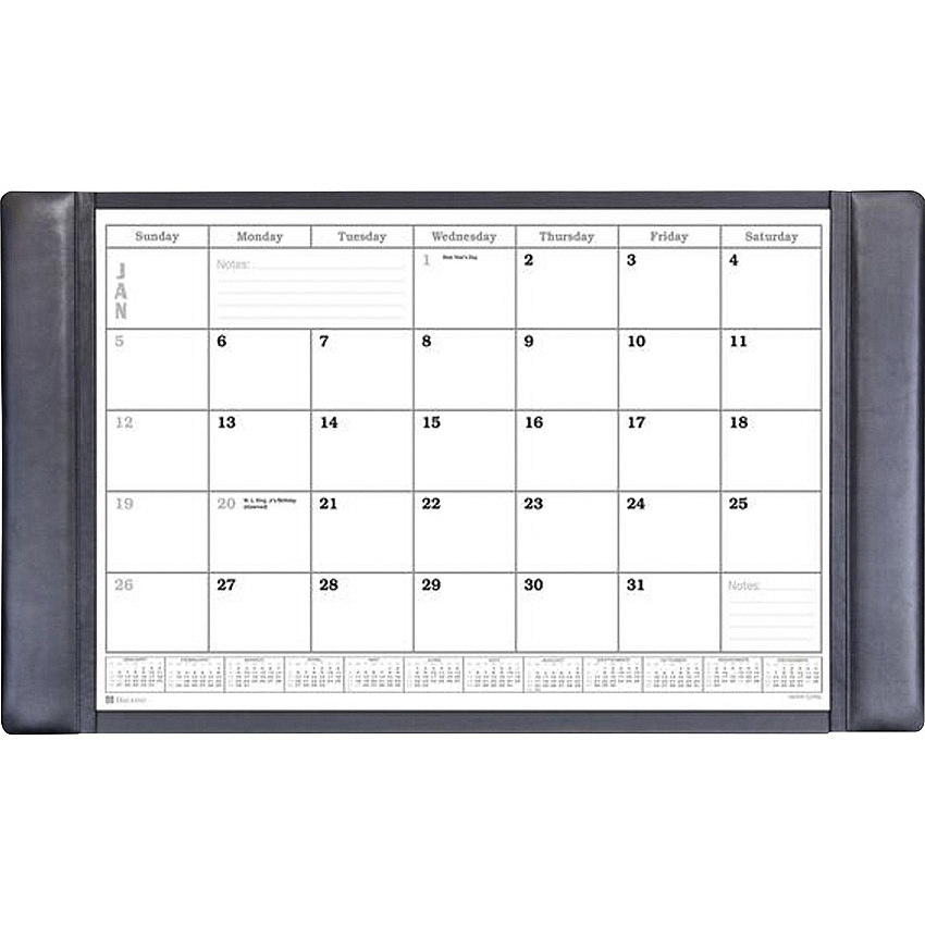 Dacasso Leather Calendar Desk Pad Rectangular - 34" Width - 12 Sheets - Top Grain Leather, Velveteen - Black - 1 Each (P1050)