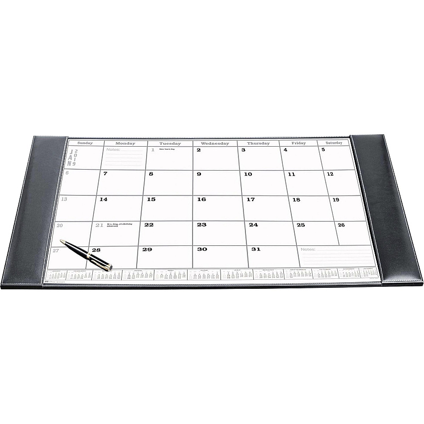 Dacasso Rustic Leather Calendar Desk Pad Rectangular - 12 Sheets - Top Grain Leather, Velveteen - Rustic Black - 1 Each (P1250)