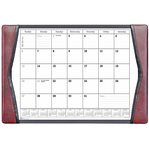 Dacasso Leather Calendar Desk Pad Rectangular - 12 Sheets - Top Grain Leather, Velveteen - Burgundy - 1 Each (P7040)