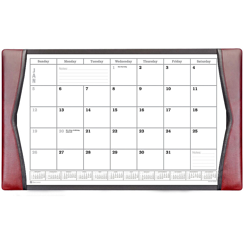 Dacasso Leather Calendar Desk Pad Rectangular - 12 Sheets - Top Grain Leather, Velveteen - Burgundy - 1 Each (P7050)