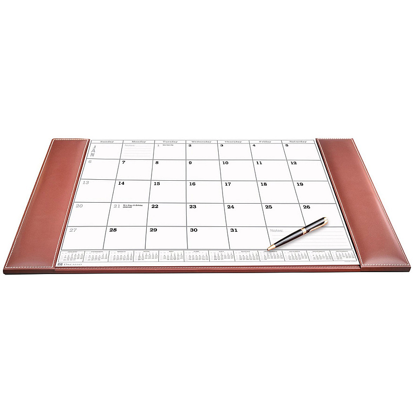 Dacasso Rustic Leather Calendar Desk Pad Rectangular - 12 Sheets - Top Grain Leather, Velveteen - Rustic Brown - 1 Each (P3240)