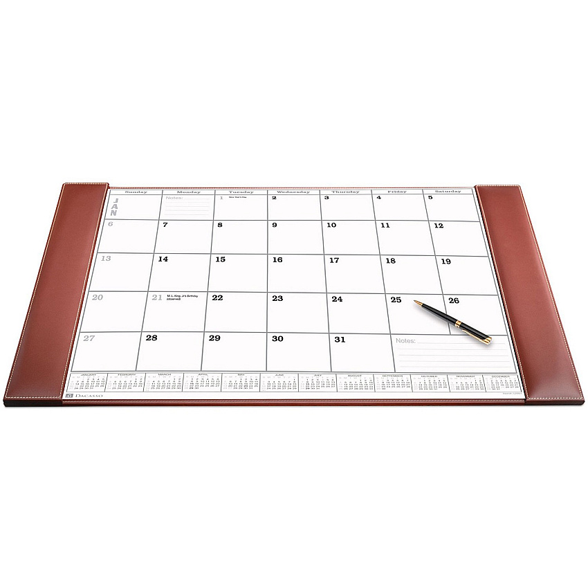 Dacasso Rustic Leather Calendar Desk Pad Rectangular - 12 Sheets - Top Grain Leather, Velveteen - Rustic Brown - 1 Each (P3250)
