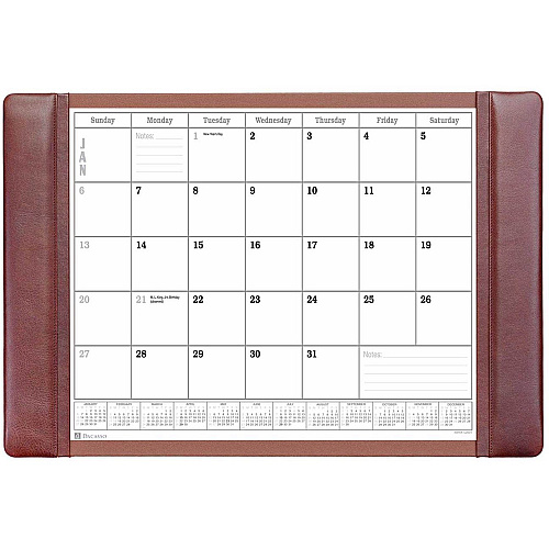 Dacasso Leather Calendar Desk Pad Rectangular - 25.5" Width - 12 Sheets - Top Grain Leather, Velveteen - Mocha - 1 Each (P3040)