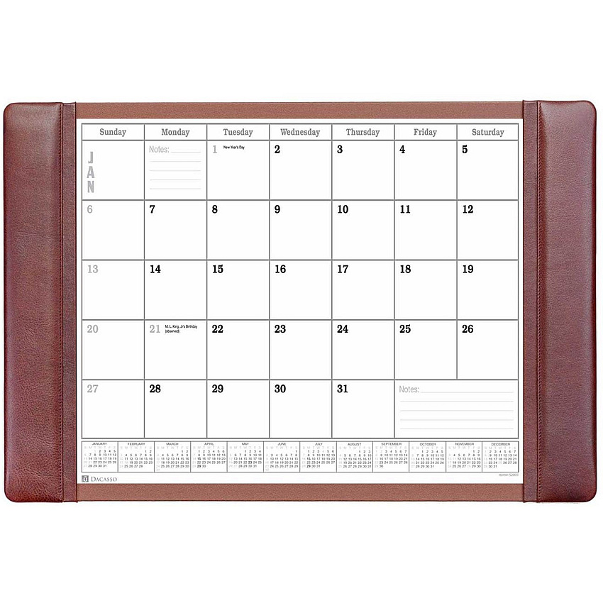 Dacasso Leather Calendar Desk Pad Rectangular - 25.5" Width - 12 Sheets - Top Grain Leather, Velveteen - Mocha - 1 Each (P3040)