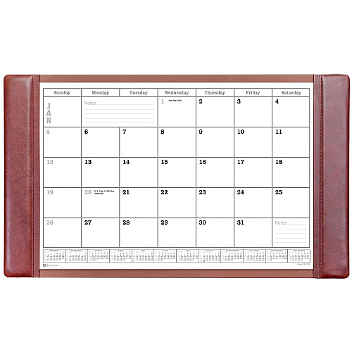 Dacasso Leather Calendar Desk Pad Rectangular - 34" Width - 12 Sheets - Top Grain Leather, Velveteen - Mocha - 1 Each (P3050)