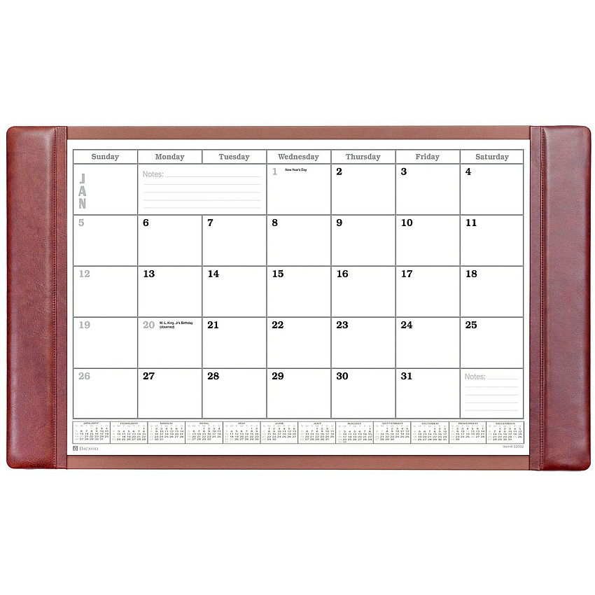Dacasso Leather Calendar Desk Pad Rectangular - 34" Width - 12 Sheets - Top Grain Leather, Velveteen - Mocha - 1 Each (P3050)
