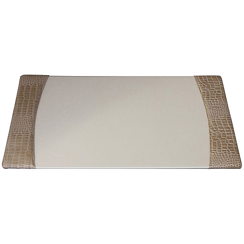 Protacini Breeze Beige Italian Patent Leather 34" x 20" Side-Rail Desk Pad Rectangular - 34" Width - Italian Leather, Velveteen - Breeze Beige - 1 Each (P6301)