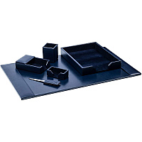 Dacasso Bonded Leather Desk Set Leather, Velveteen - Navy Blue - 1 Each (D5001)