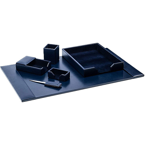 Dacasso Bonded Leather Desk Set Leather, Velveteen - Navy Blue - 1 Each (D5001)