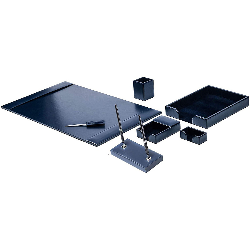 Dacasso Bonded Leather Desk Set Leather, Velveteen - Navy Blue - 1 Each (D5008)