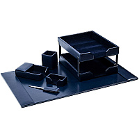 Dacasso Bonded Leather Desk Set Leather, Velveteen - Navy Blue - 1 Each (D5003)