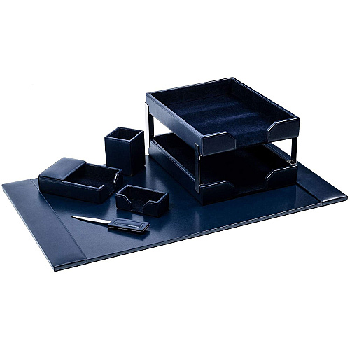 Dacasso Bonded Leather Desk Set Leather, Velveteen - Navy Blue - 1 Each (D5003)