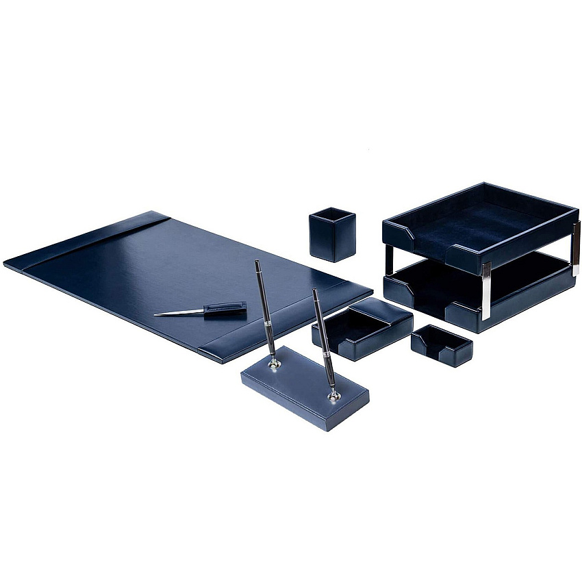 Dacasso Bonded Leather Desk Set Leather, Velveteen - Navy Blue - 1 Each (D5009)