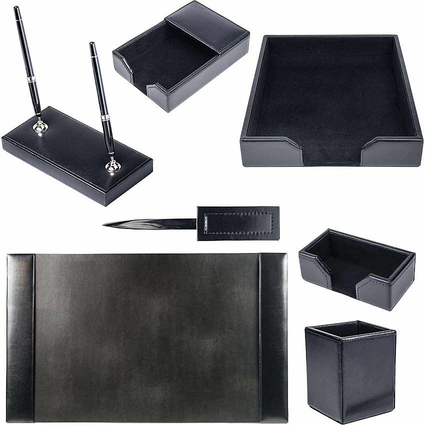 Dacasso Bonded Leather Desk Set Leather, Velveteen - Black - 1 Each (D1408)