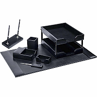 Dacasso Bonded Leather Desk Set Leather, Velveteen - Black - 1 Each (D1409)