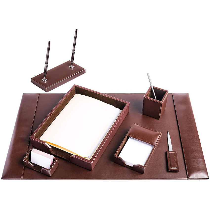 Dacasso Bonded Leather Desk Set Leather, Velveteen - Dark Brown - 1 Each (D3608)