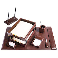 Dacasso Bonded Leather Desk Set Leather, Velveteen - Dark Brown - 1 Each (D3609)